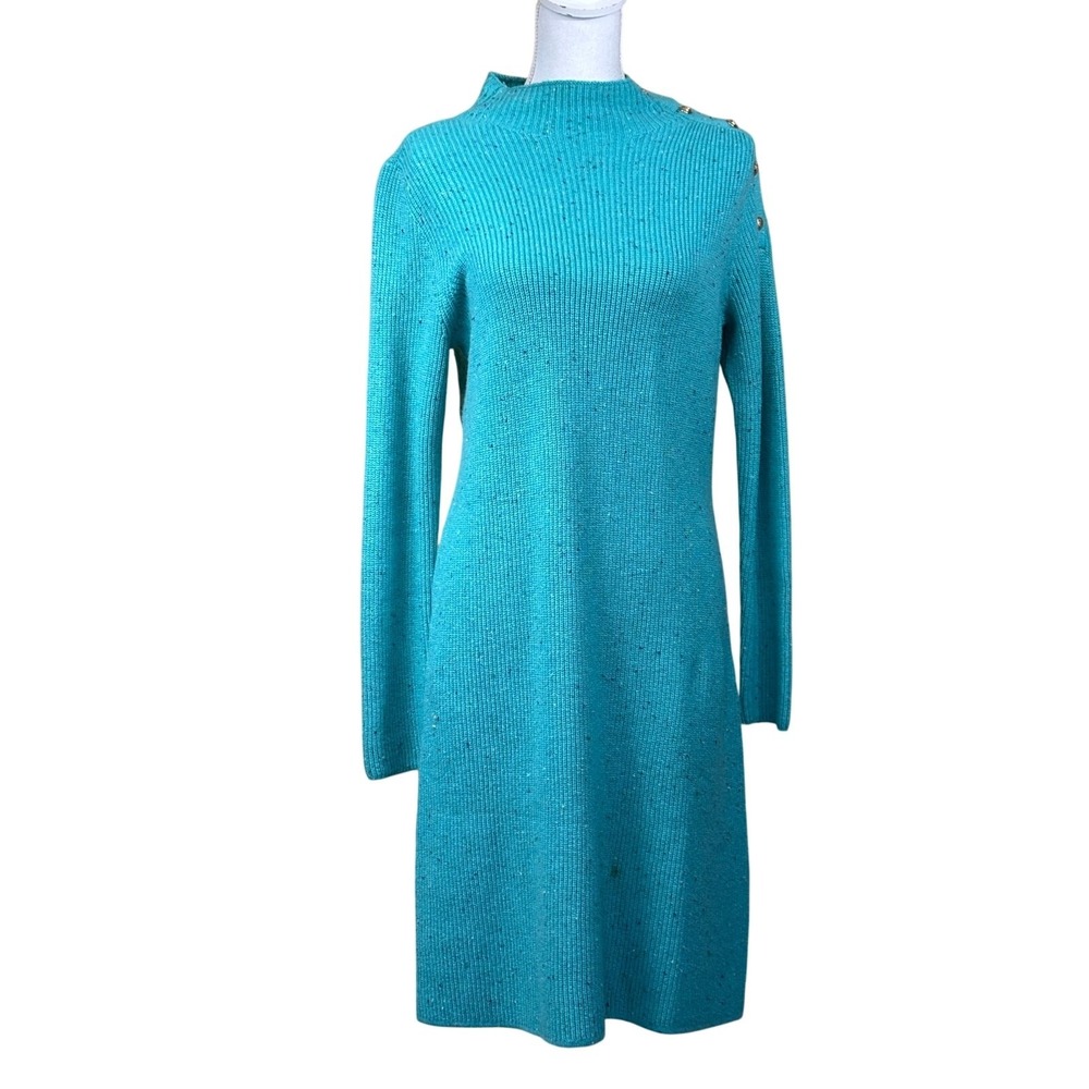 Talbots Turquoise Blue Confetti Tweed Sweater Dress Small, quiet luxury, classic